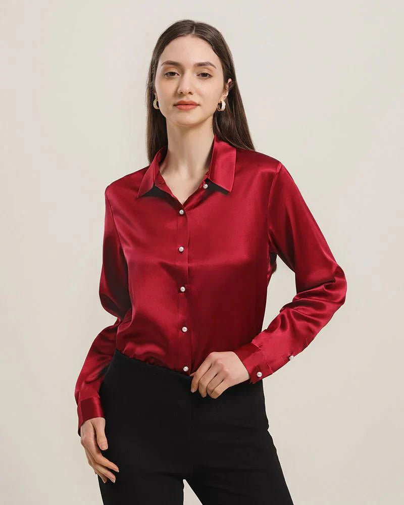Mehroon Silk Button-Down Shirts