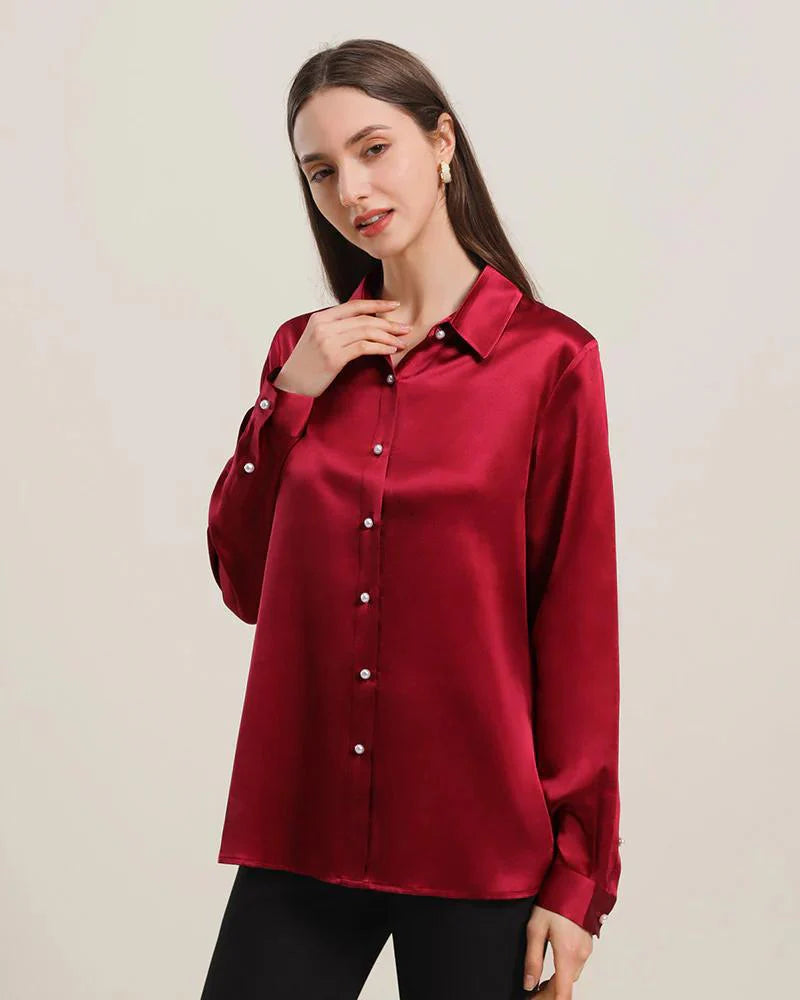 Mehroon Silk Button-Down Shirts