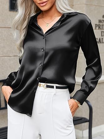 Black Silk Button-Down Shirts