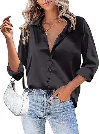 Black Silk Button-Down Shirts