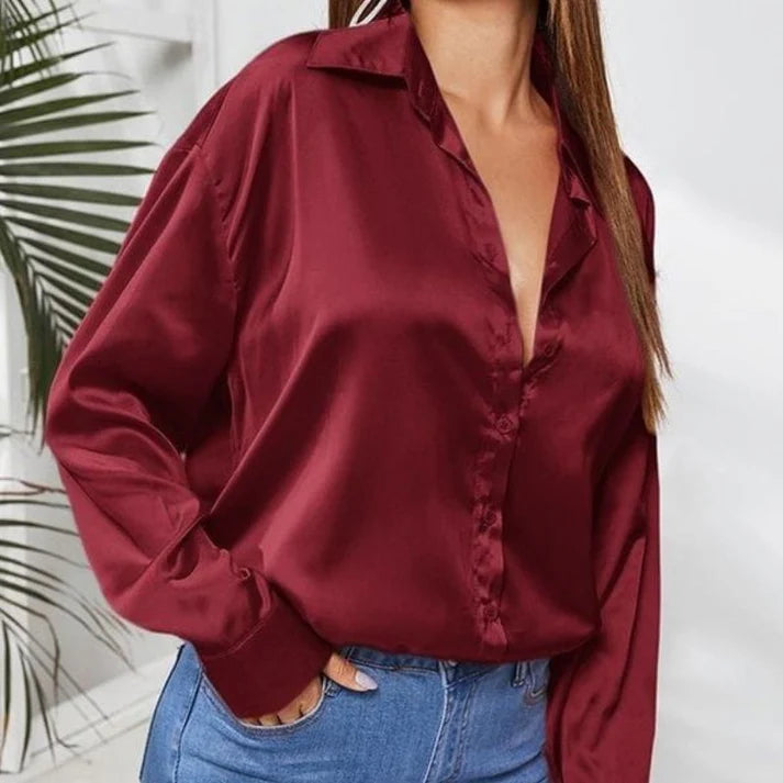 Maroon Silk Button-Down Shirts
