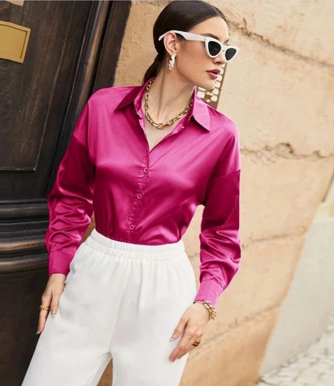Pink Silk Button-Down Shirts
